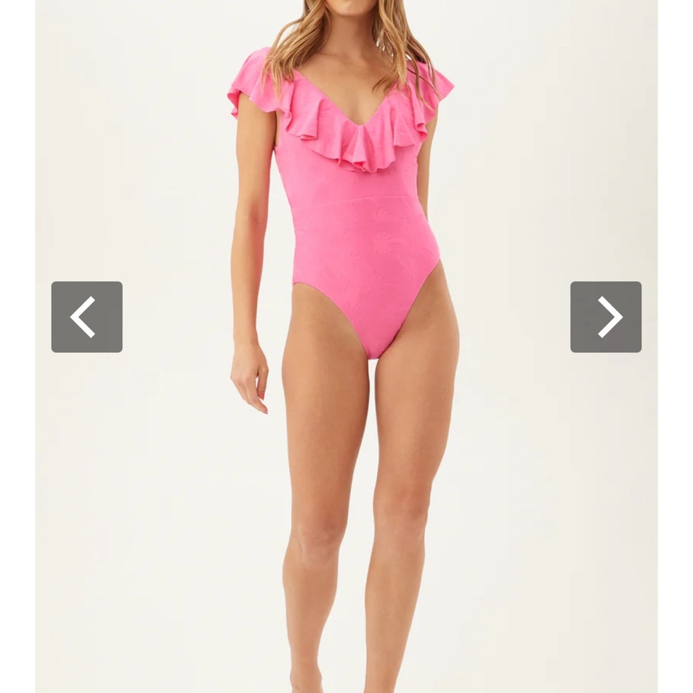 Trina Turk WOMEN'S Pink SWAY RUFFLE PLUNGE ONE PIECE SWIMSUIT